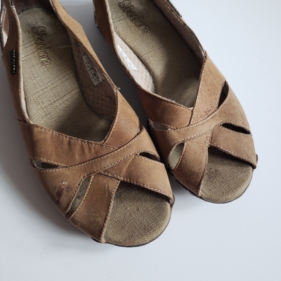 Skechers Y2K Leather Slip On Peep Toe Flats Sz 8 - Picture 8 of 11